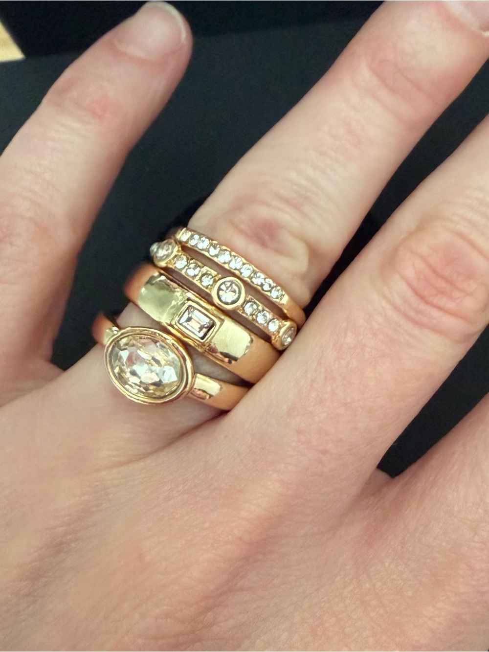 Stackable Gold Crystal Ring Set - Elegant Women's Jewelry - Set of 4 - Size 6